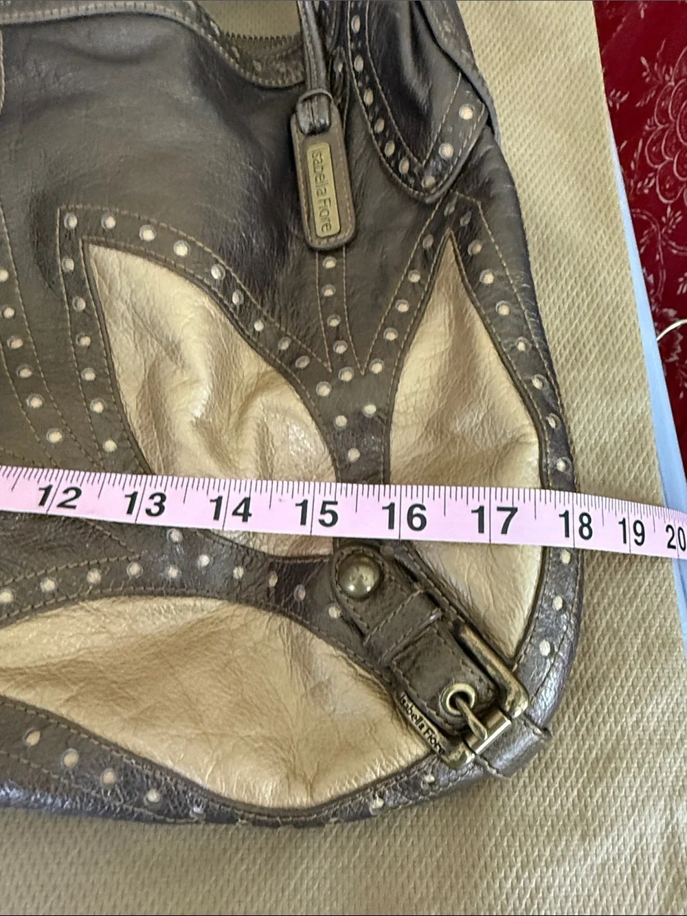 Isabella Fiore Metallic Taupe and Champagne Leather Hobo